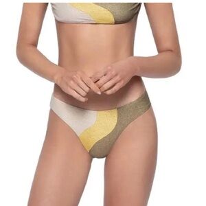 99. PQ Swim Haven Wave Gold Ruched Bikini Full Bottoms Divine HAV 2655 NEW
